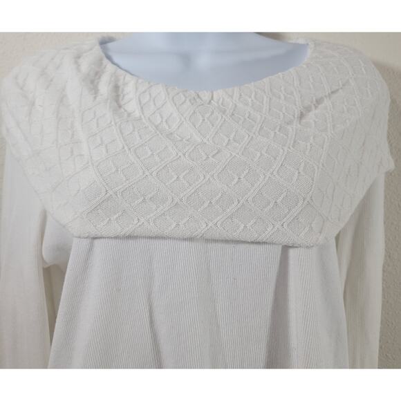 Rafaella White Ribbed Layered Textured Round Collar Large Lightweight Soft - Picture 2 of 6